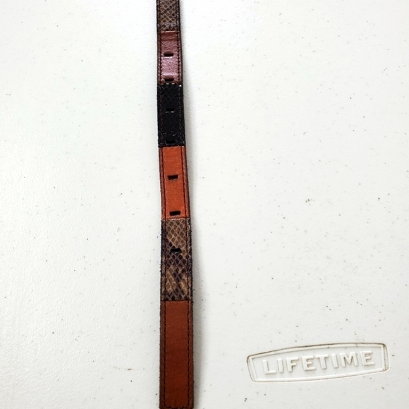 Fossil Leather Patchwork Snake Print Skinny Belt Size Small Retro Colorblock - Picture 4 of 15